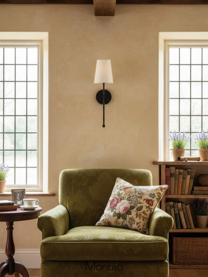 Rowan Wandlamp Messing Stoffen Kap Scandinavische Woonkamer Slaapkamer Verlichting 15x53cm | Sansoti