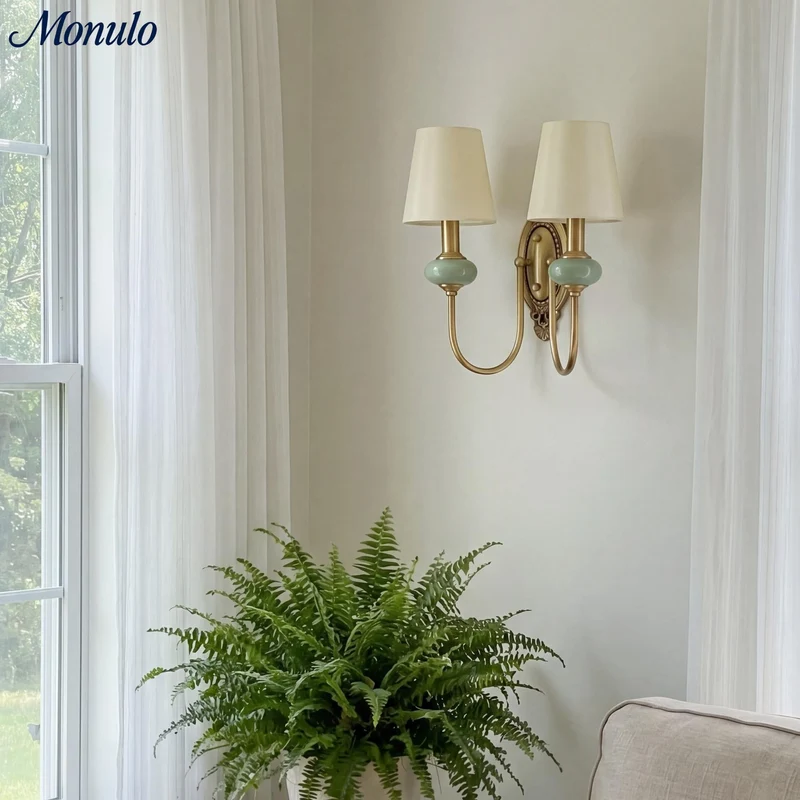 Keramische wandlamp met stoffen kap - 1 of 2 lichtpunten - E27 - diverse kleuren & stijlen | Sansoti