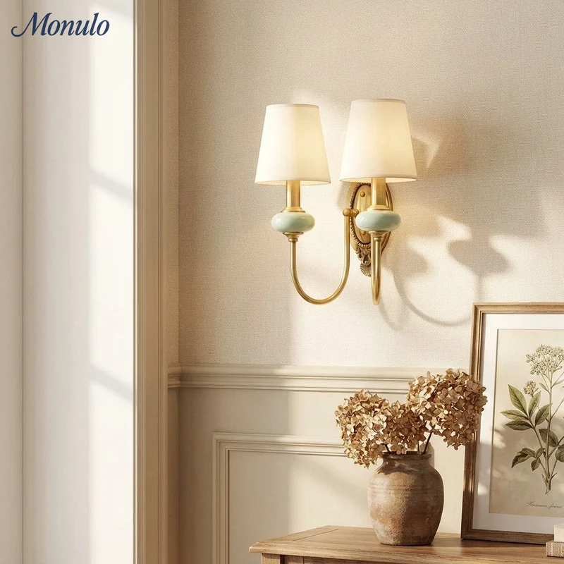 Keramische wandlamp met stoffen kap - 1 of 2 lichtpunten - E27 - diverse kleuren & stijlen | Sansoti