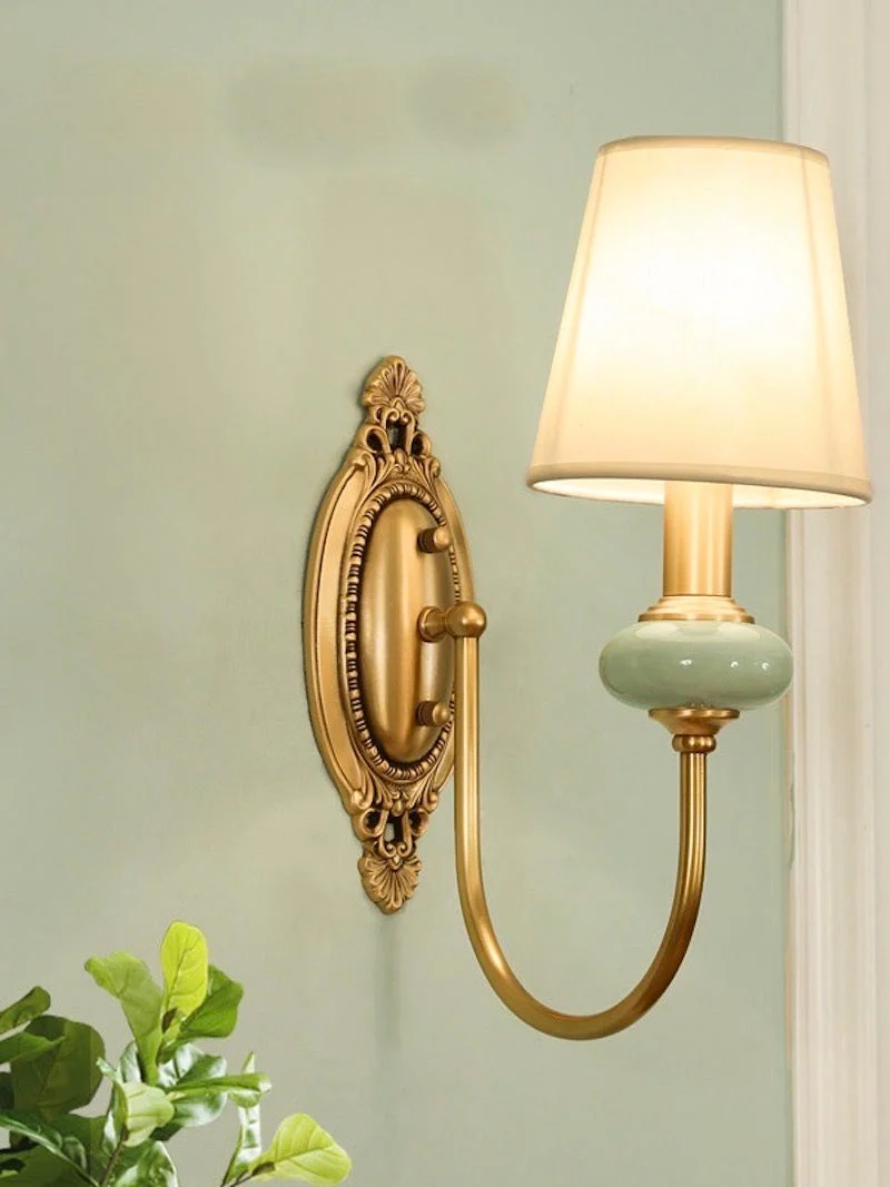 Keramische wandlamp met stoffen kap - 1 of 2 lichtpunten - E27 - diverse kleuren & stijlen | Sansoti
