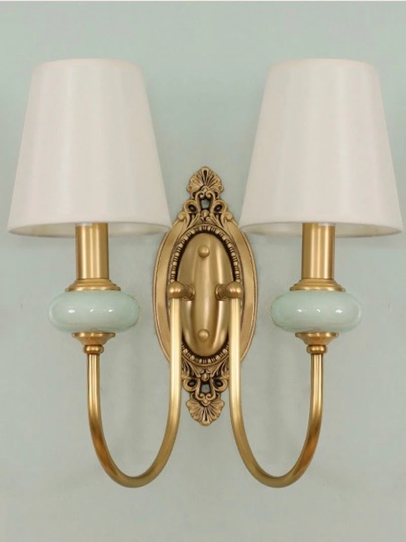 Keramische wandlamp met stoffen kap - 1 of 2 lichtpunten - E27 - diverse kleuren & stijlen | Sansoti