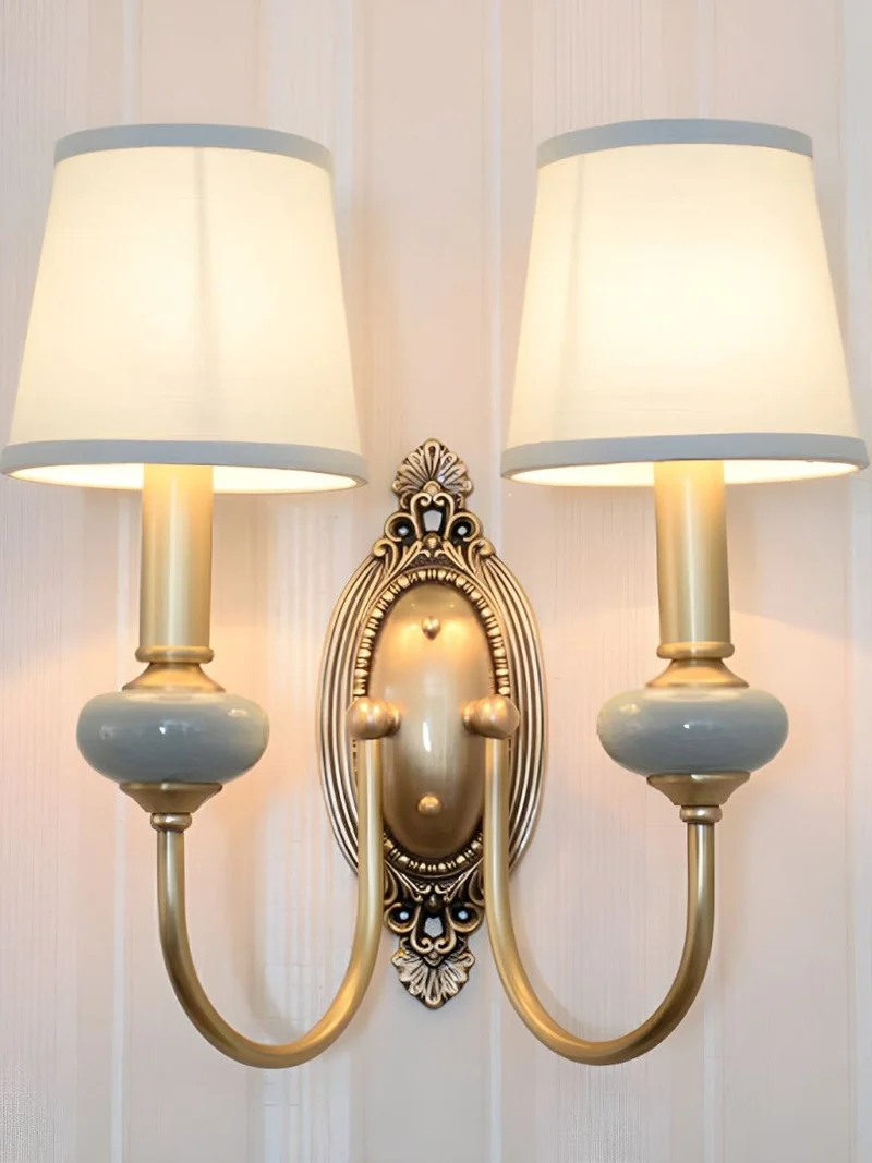 Keramische wandlamp met stoffen kap - 1 of 2 lichtpunten - E27 - diverse kleuren & stijlen | Sansoti