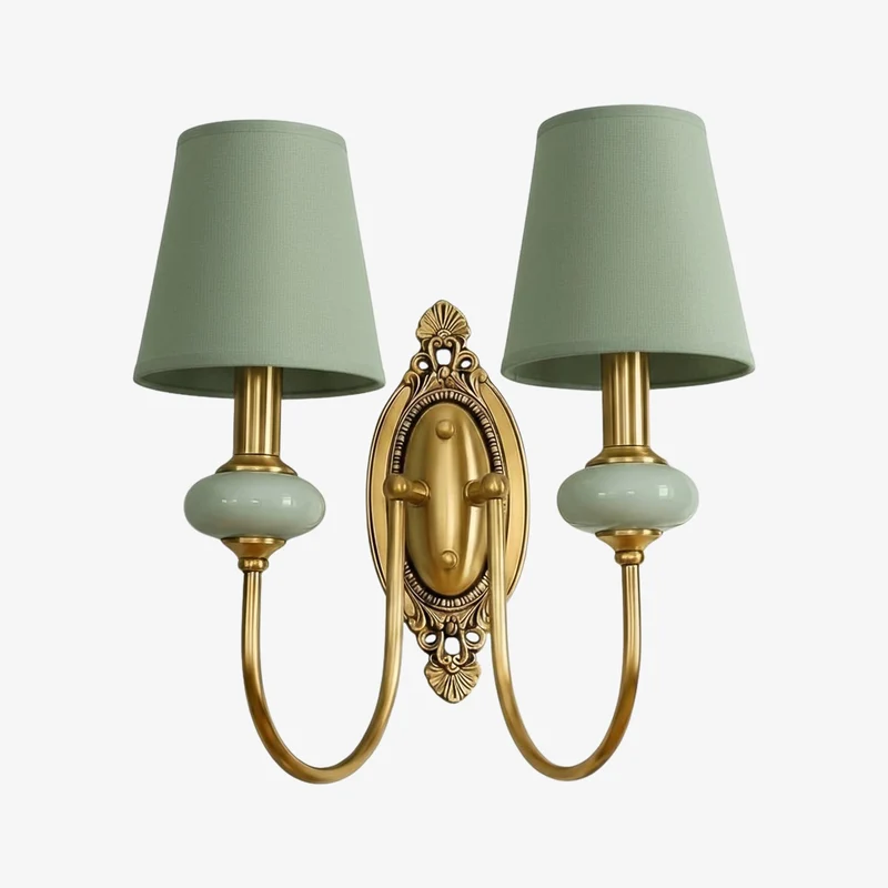 Keramische wandlamp met stoffen kap - 1 of 2 lichtpunten - E27 - diverse kleuren & stijlen | Sansoti