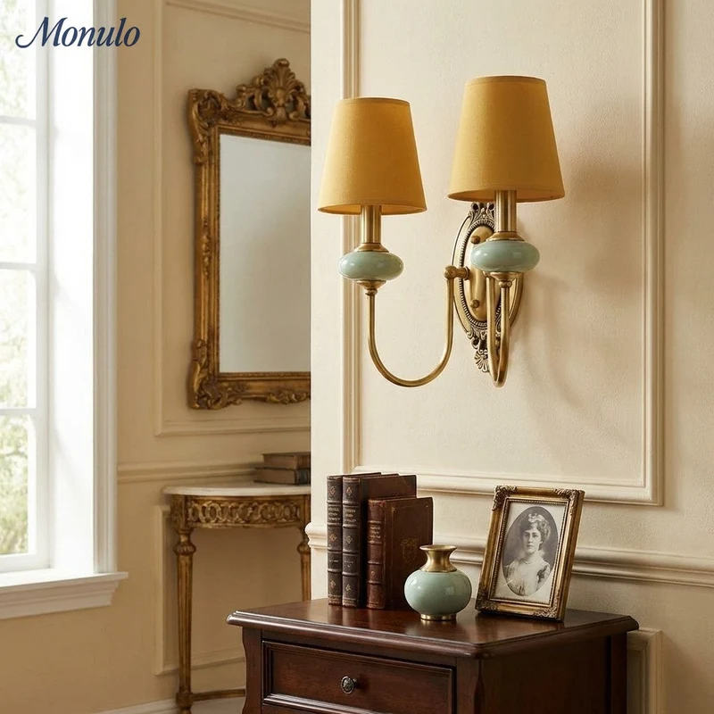Keramische wandlamp met stoffen kap - 1 of 2 lichtpunten - E27 - diverse kleuren & stijlen | Sansoti