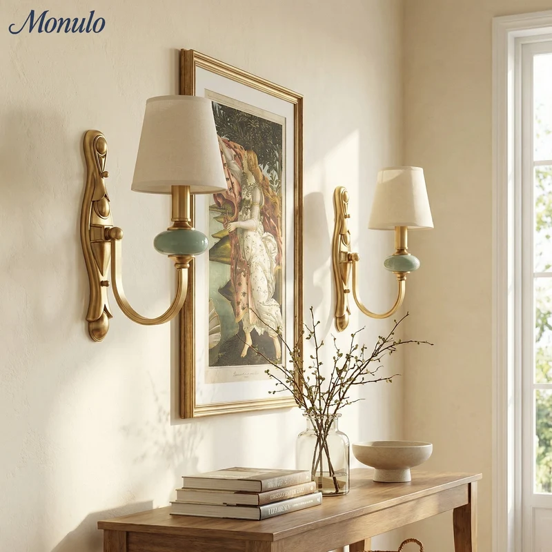 Keramische wandlamp met stoffen kap - 1 of 2 lichtpunten - E27 - diverse kleuren & stijlen | Sansoti