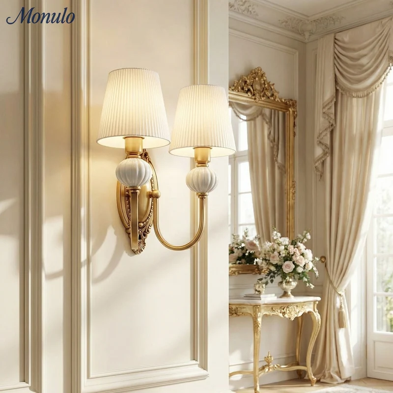 Keramische wandlamp met stoffen kap - 1 of 2 lichtpunten - E27 - diverse kleuren & stijlen | Sansoti