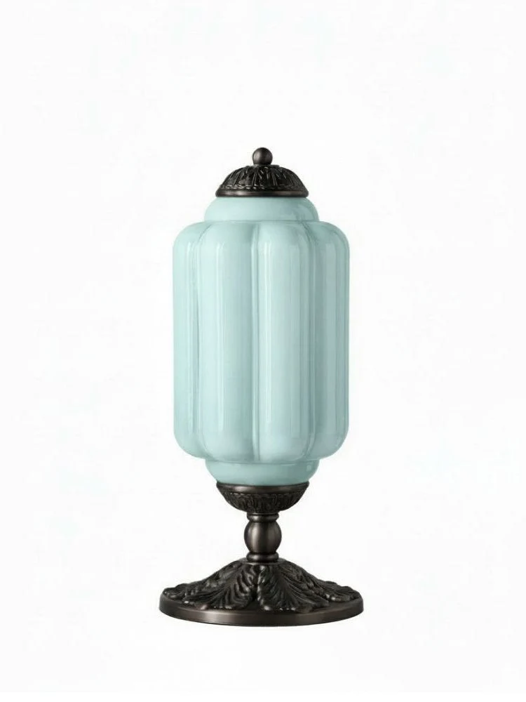Vintage Glazen Tafellamp met Messing of Zwarte Afwerking | Sansoti