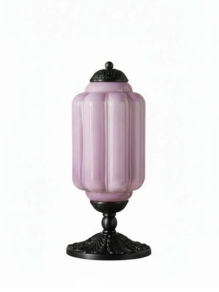 Vintage Glazen Tafellamp met Messing of Zwarte Afwerking | Sansoti
