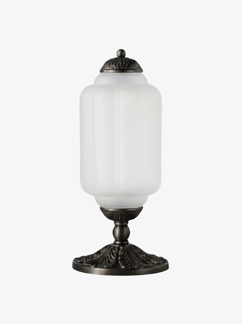 Vintage Glazen Tafellamp met Messing of Zwarte Afwerking | Sansoti