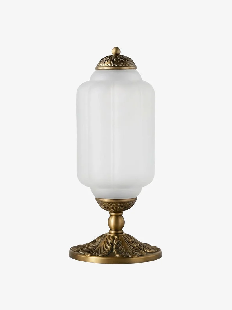 Vintage Glazen Tafellamp met Messing of Zwarte Afwerking | Sansoti