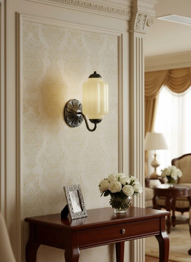 Melkglazen Wandlamp Eloise voor Hal en Slaapkamer | Vintage Wandverlichting met Melkwit Glas | Sansoti