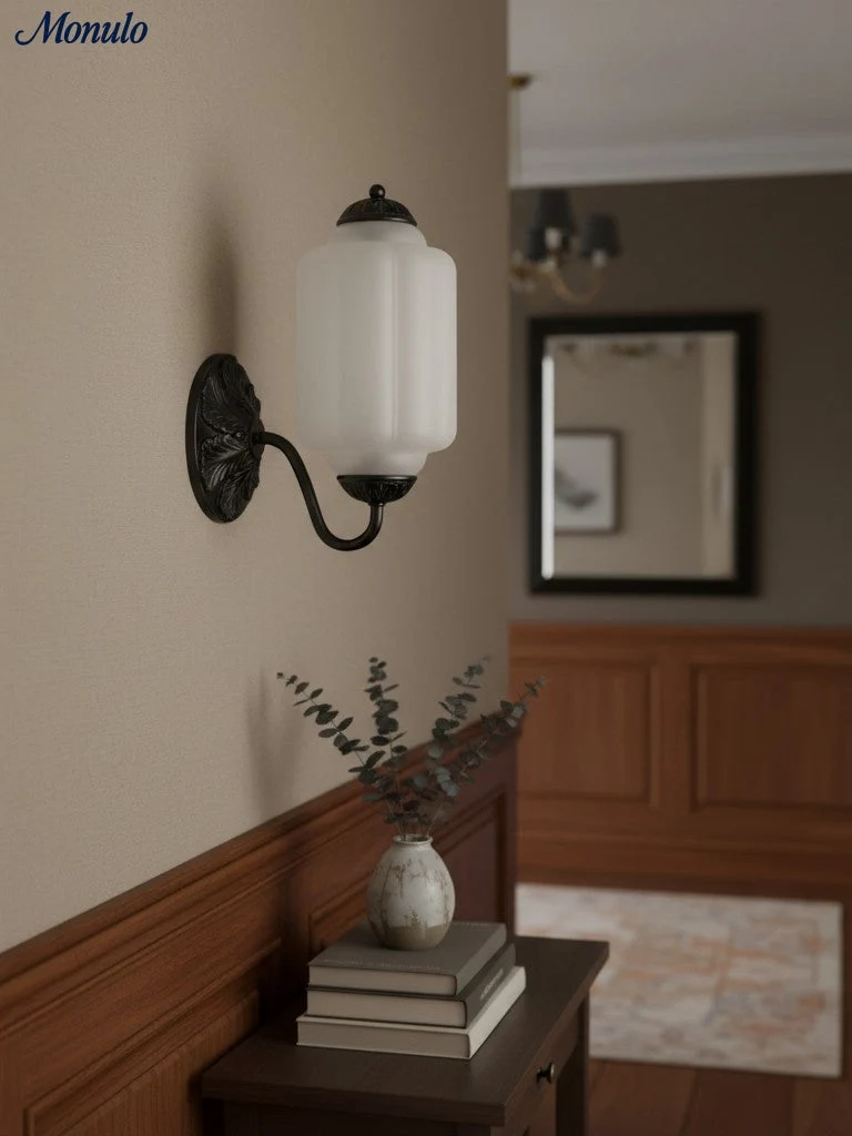 Melkglazen Wandlamp Eloise voor Hal en Slaapkamer | Vintage Wandverlichting met Melkwit Glas | Sansoti