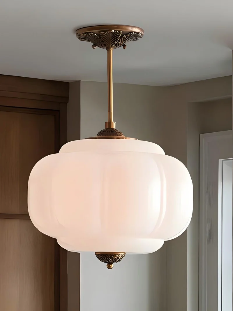 Vintage Melkglas Plafondlamp Geschulpt Rand Wit Roze Groen Blauw Helder Mat Glas Semi-Flush Hanglamp Messing Zwart Finish | Sansoti
