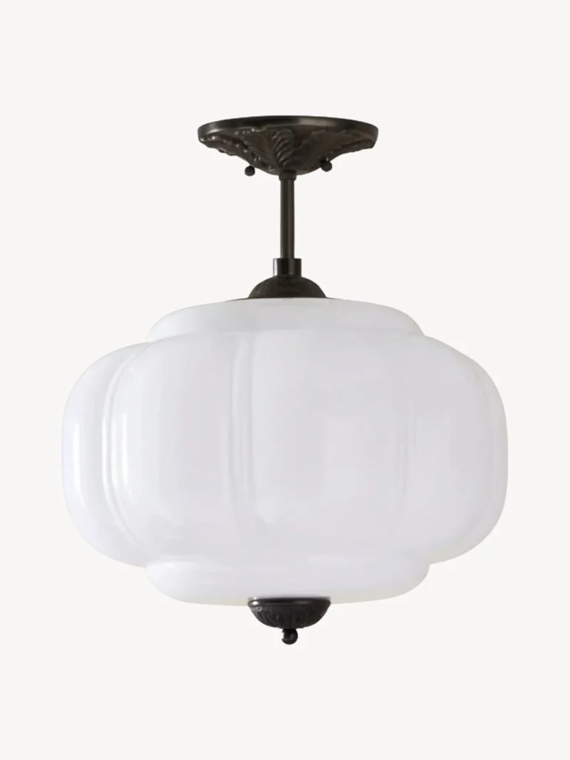 Vintage Melkglas Plafondlamp Geschulpt Rand Wit Roze Groen Blauw Helder Mat Glas Semi-Flush Hanglamp Messing Zwart Finish | Sansoti