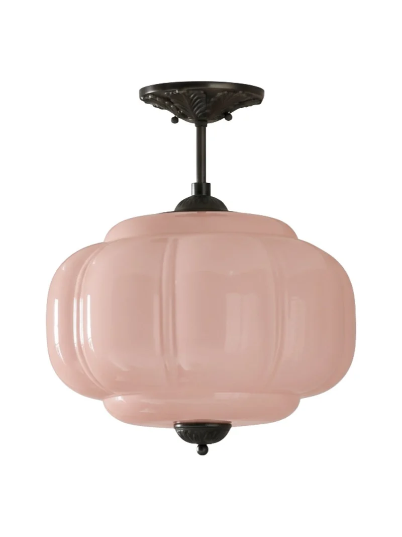 Vintage Melkglas Plafondlamp Geschulpt Rand Wit Roze Groen Blauw Helder Mat Glas Semi-Flush Hanglamp Messing Zwart Finish | Sansoti
