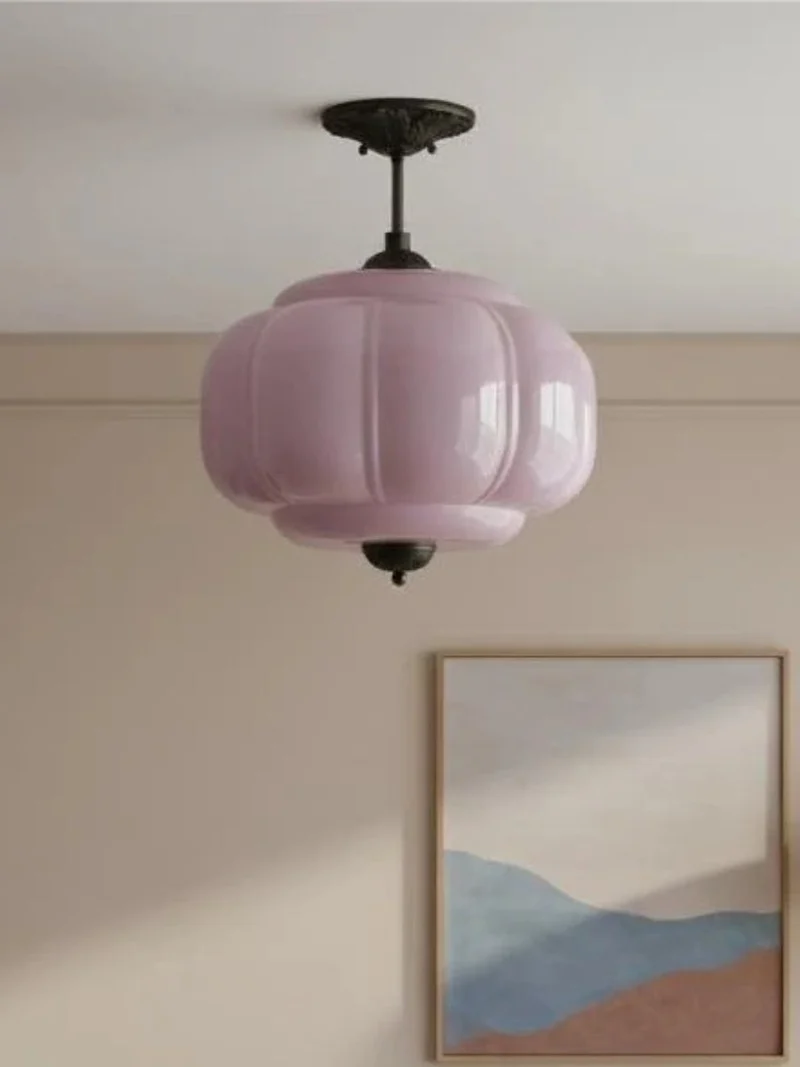 Vintage Melkglas Plafondlamp Geschulpt Rand Wit Roze Groen Blauw Helder Mat Glas Semi-Flush Hanglamp Messing Zwart Finish | Sansoti