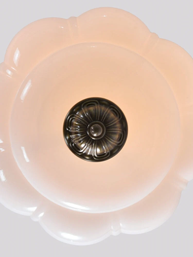 Vintage Melkglas Plafondlamp Geschulpt Rand Wit Roze Groen Blauw Helder Mat Glas Semi-Flush Hanglamp Messing Zwart Finish | Sansoti