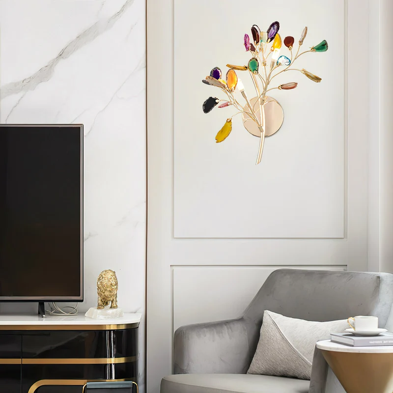 Agaat Wandlamp Natuursteen Goud Messing Wandverlichting Modern Design voor Woonkamer Slaapkamer | Sansoti