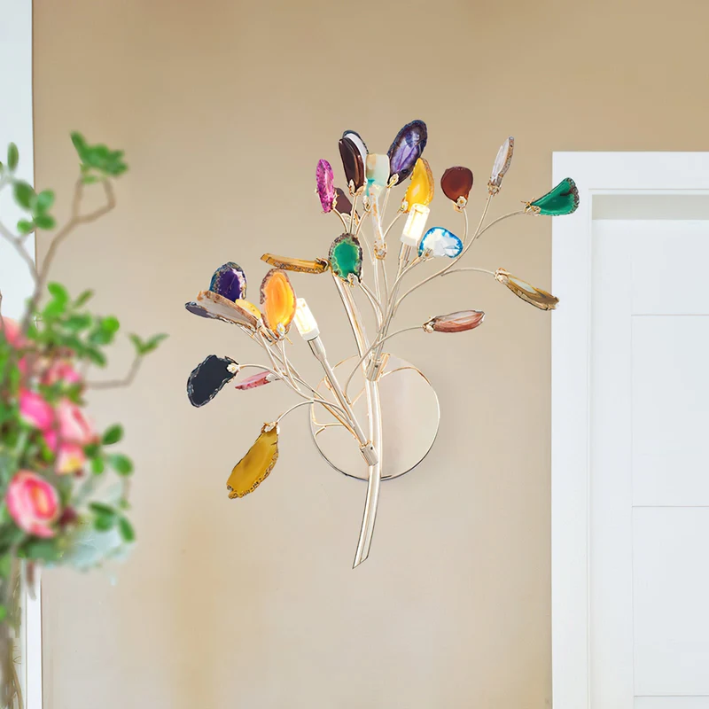 Agaat Wandlamp Natuursteen Goud Messing Wandverlichting Modern Design voor Woonkamer Slaapkamer | Sansoti