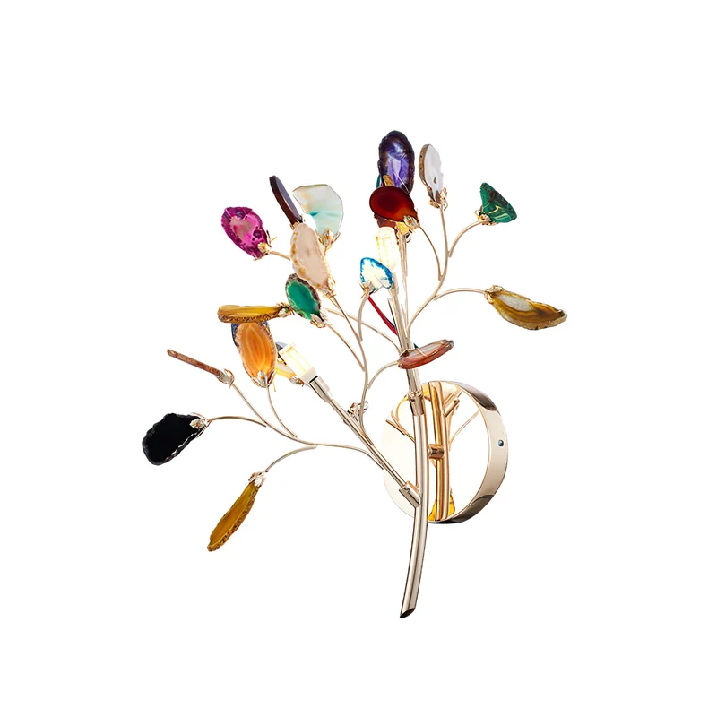 Agaat Wandlamp Natuursteen Goud Messing Wandverlichting Modern Design voor Woonkamer Slaapkamer | Sansoti