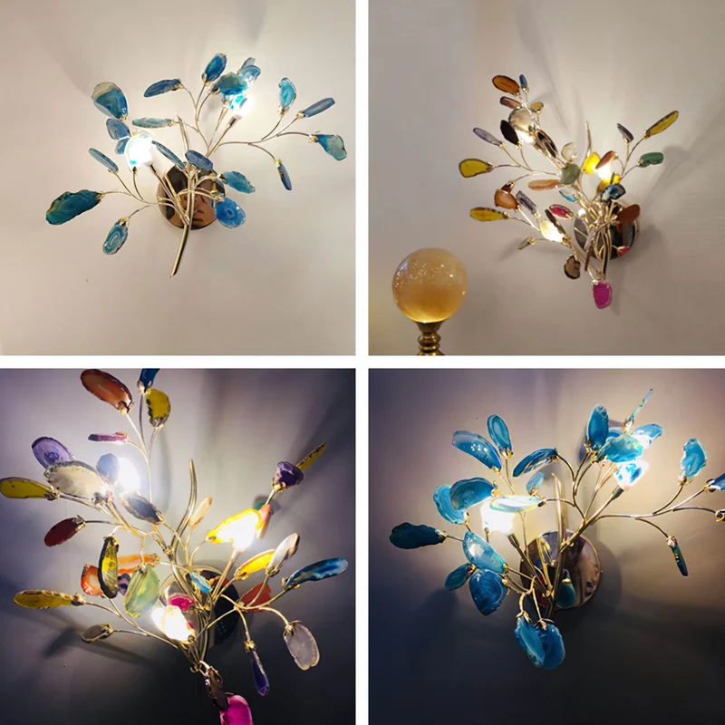 Agaat Wandlamp Natuursteen Goud Messing Wandverlichting Modern Design voor Woonkamer Slaapkamer | Sansoti