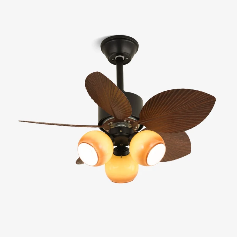 Tropische Plafondventilator met Glazen Verlichting Ø76cm – Ventilator Plafondlamp Afstandsbediening Dimbaar 6 Snelheden Koper Motor voor Slaapkamer Woonkamer | Sansoti