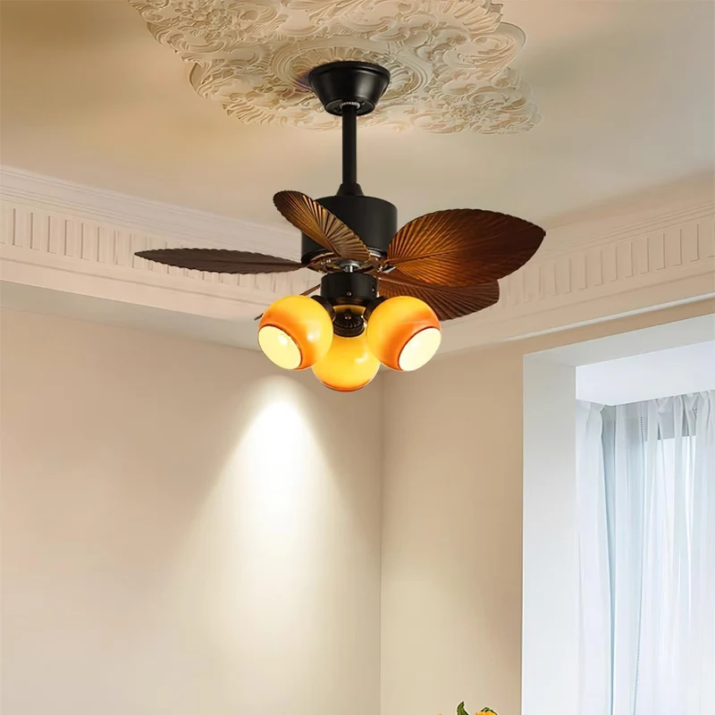 Tropische Plafondventilator met Glazen Verlichting Ø76cm – Ventilator Plafondlamp Afstandsbediening Dimbaar 6 Snelheden Koper Motor voor Slaapkamer Woonkamer | Sansoti