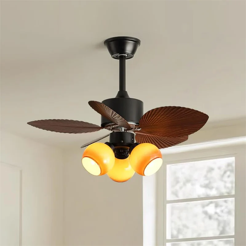 Tropische Plafondventilator met Glazen Verlichting Ø76cm – Ventilator Plafondlamp Afstandsbediening Dimbaar 6 Snelheden Koper Motor voor Slaapkamer Woonkamer | Sansoti