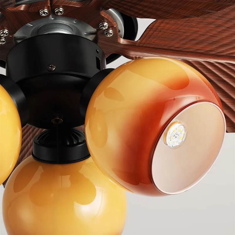 Tropische Plafondventilator met Glazen Verlichting Ø76cm – Ventilator Plafondlamp Afstandsbediening Dimbaar 6 Snelheden Koper Motor voor Slaapkamer Woonkamer | Sansoti
