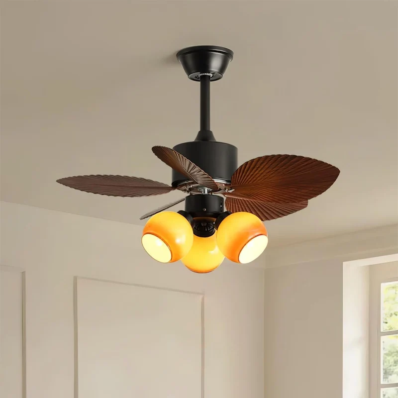Tropische Plafondventilator met Glazen Verlichting Ø76cm – Ventilator Plafondlamp Afstandsbediening Dimbaar 6 Snelheden Koper Motor voor Slaapkamer Woonkamer | Sansoti