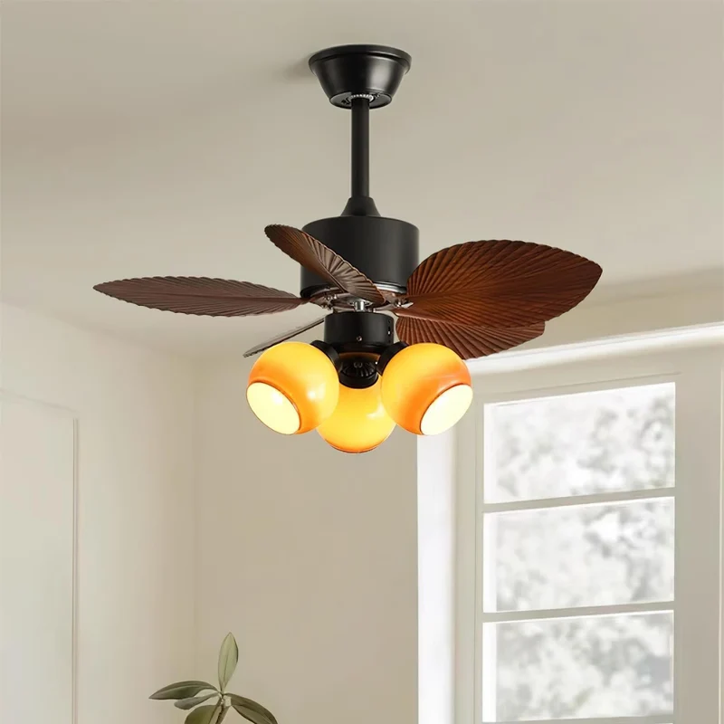 Tropische Plafondventilator met Glazen Verlichting Ø76cm – Ventilator Plafondlamp Afstandsbediening Dimbaar 6 Snelheden Koper Motor voor Slaapkamer Woonkamer | Sansoti