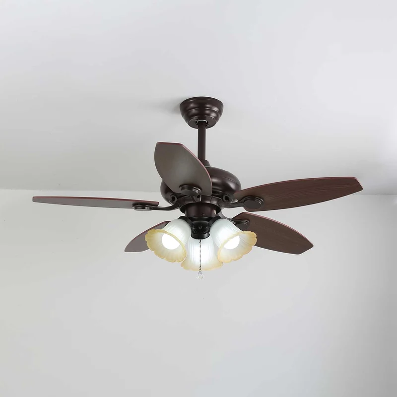 Vintage Plafondventilator met Verlichting Florence | Hout en Glas | Landelijk Ontwerp | Ø107cm met 3 of 5 Lichtpunten | 6 Snelheden | LED Edison Dimbaar | Afstandsbediening Inclusief | Scandinavisch Design | Sansoti
