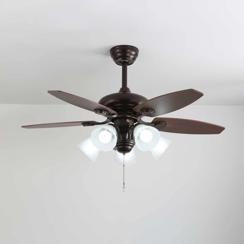 Vintage Plafondventilator met Verlichting Florence | Hout en Glas | Landelijk Ontwerp | Ø107cm met 3 of 5 Lichtpunten | 6 Snelheden | LED Edison Dimbaar | Afstandsbediening Inclusief | Scandinavisch Design | Sansoti