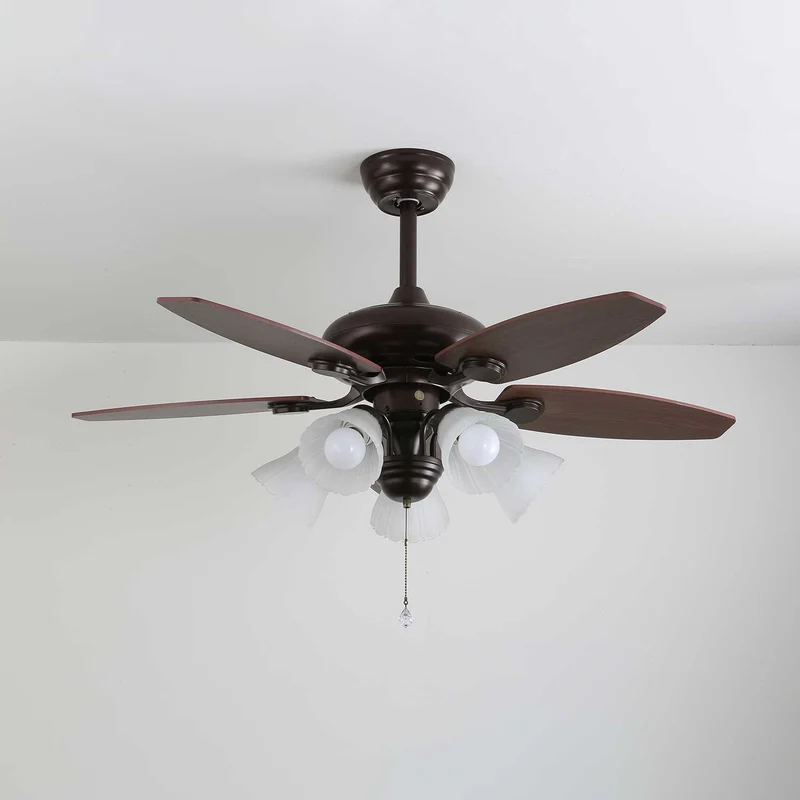 Vintage Plafondventilator met Verlichting Florence | Hout en Glas | Landelijk Ontwerp | Ø107cm met 3 of 5 Lichtpunten | 6 Snelheden | LED Edison Dimbaar | Afstandsbediening Inclusief | Scandinavisch Design | Sansoti