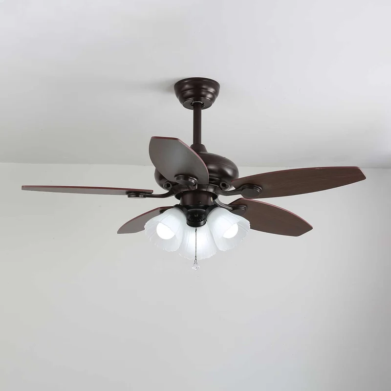 Vintage Plafondventilator met Verlichting Florence | Hout en Glas | Landelijk Ontwerp | Ø107cm met 3 of 5 Lichtpunten | 6 Snelheden | LED Edison Dimbaar | Afstandsbediening Inclusief | Scandinavisch Design | Sansoti