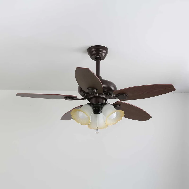 Vintage Plafondventilator met Verlichting Florence | Hout en Glas | Landelijk Ontwerp | Ø107cm met 3 of 5 Lichtpunten | 6 Snelheden | LED Edison Dimbaar | Afstandsbediening Inclusief | Scandinavisch Design | Sansoti