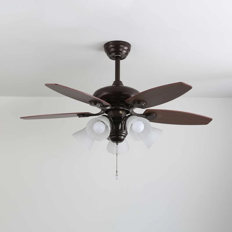 Vintage Plafondventilator met Verlichting Florence | Hout en Glas | Landelijk Ontwerp | Ø107cm met 3 of 5 Lichtpunten | 6 Snelheden | LED Edison Dimbaar | Afstandsbediening Inclusief | Scandinavisch Design | Sansoti