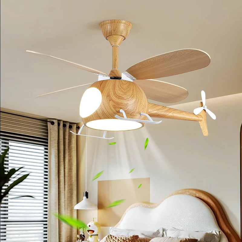 Moderne plafondventilator met verlichting voor kinderkamer – houten bladen Ø70cm | Sansoti