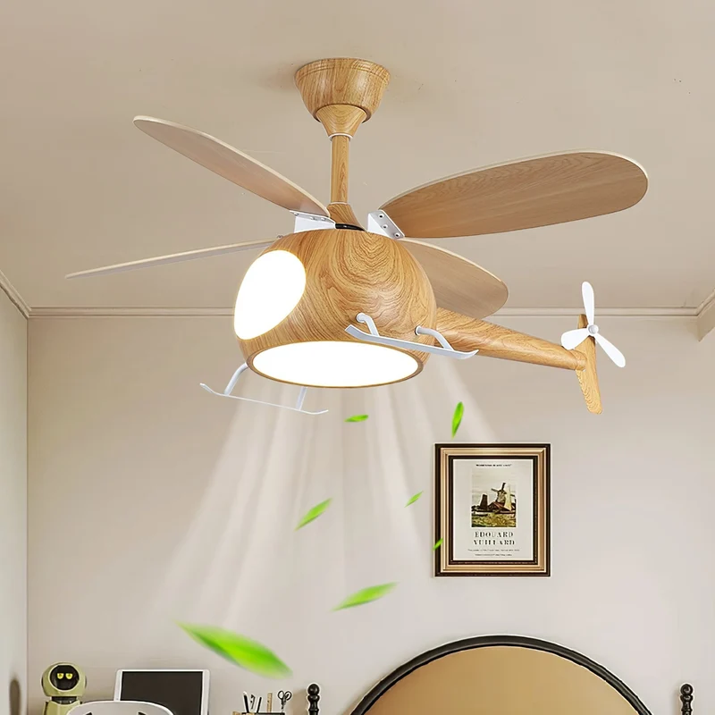 Moderne plafondventilator met verlichting voor kinderkamer – houten bladen Ø70cm | Sansoti