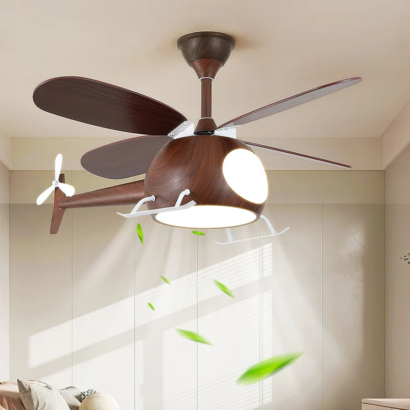 Moderne plafondventilator met verlichting voor kinderkamer – houten bladen Ø70cm | Sansoti