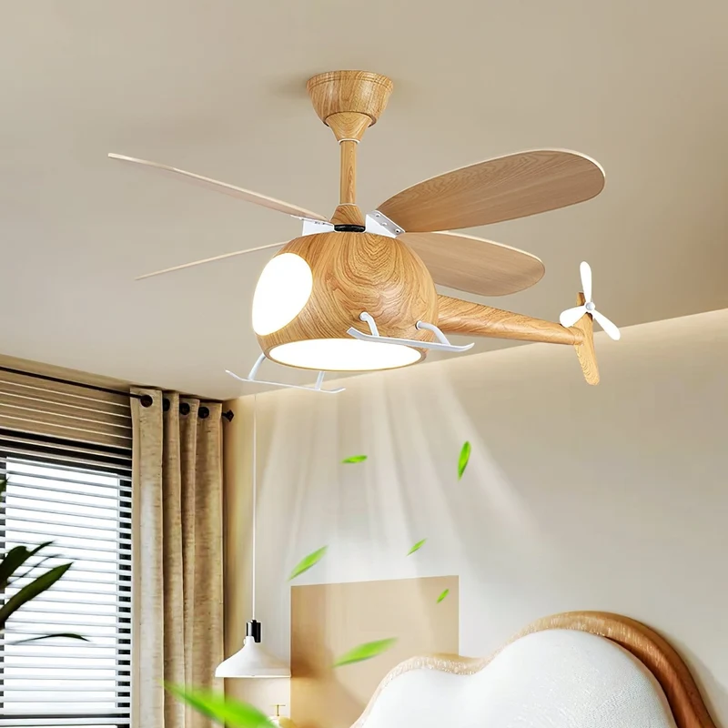 Moderne plafondventilator met verlichting voor kinderkamer – houten bladen Ø70cm | Sansoti