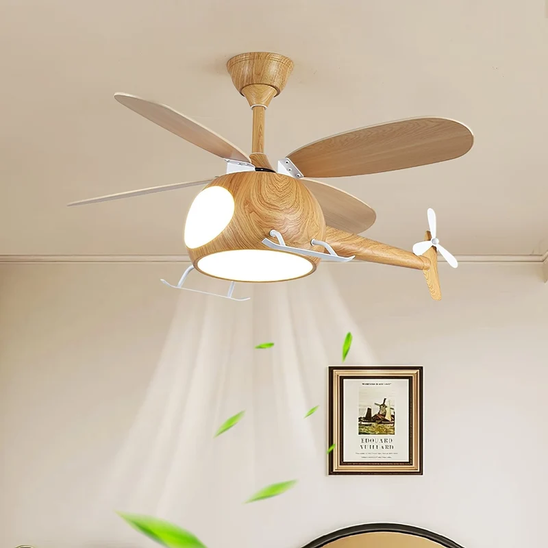 Moderne plafondventilator met verlichting voor kinderkamer – houten bladen Ø70cm | Sansoti