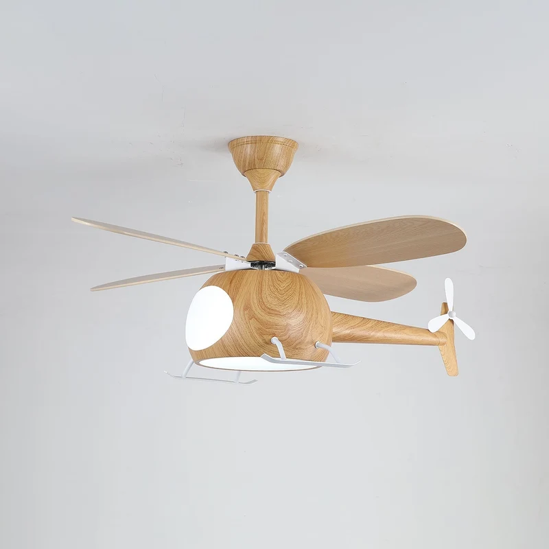 Moderne plafondventilator met verlichting voor kinderkamer – houten bladen Ø70cm | Sansoti