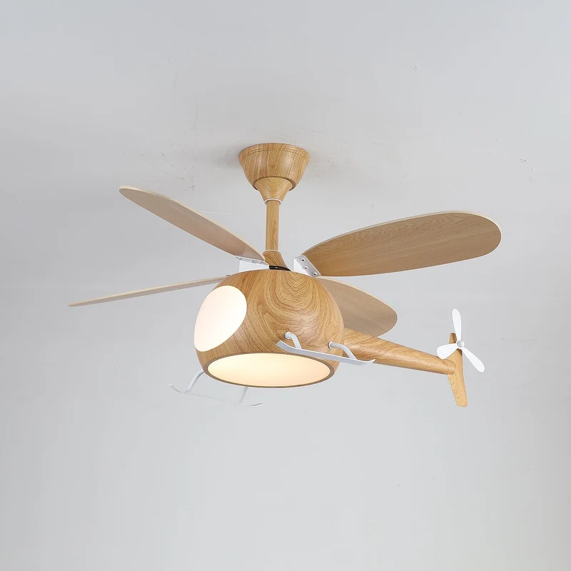 Moderne plafondventilator met verlichting voor kinderkamer – houten bladen Ø70cm | Sansoti