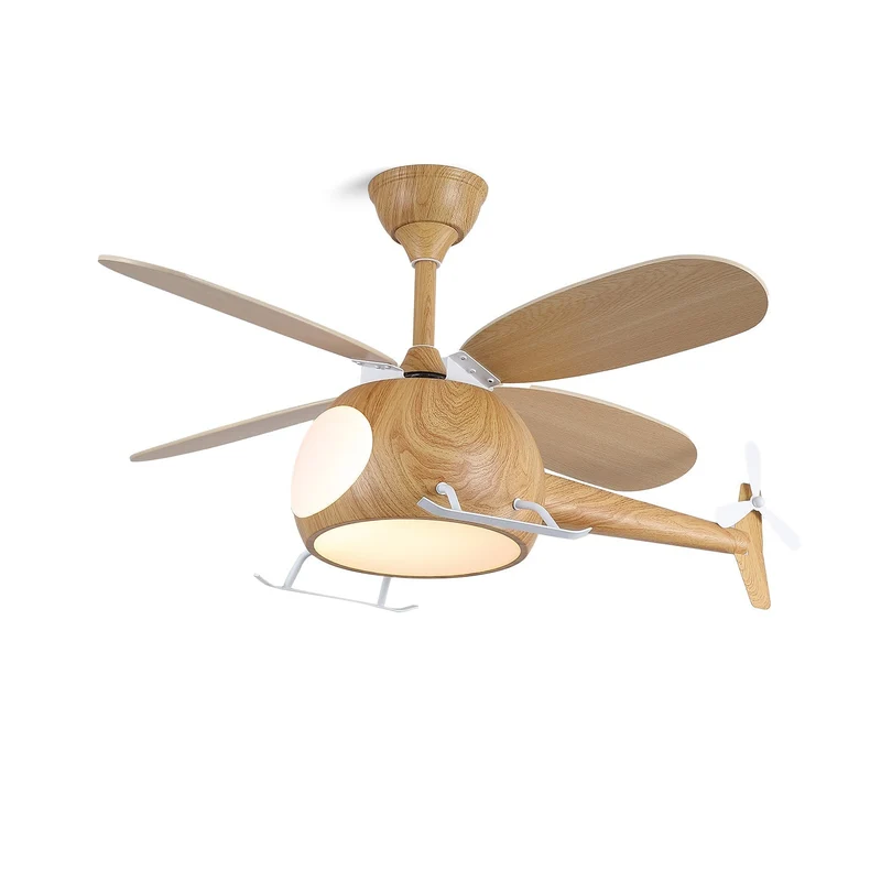Moderne plafondventilator met verlichting voor kinderkamer – houten bladen Ø70cm | Sansoti