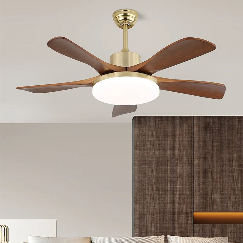 Moderne plafondventilator met verlichting in messing en hout – 106 cm Ø – Scandinavisch geïnspireerd design met 6 snelheden | Sansoti