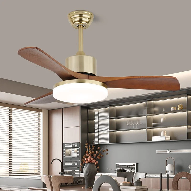 Moderne plafondventilator met verlichting in messing en hout – 106 cm Ø – Scandinavisch geïnspireerd design met 6 snelheden | Sansoti