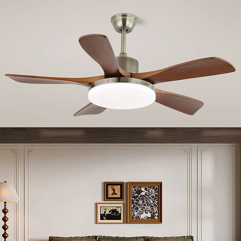 Moderne plafondventilator met verlichting in messing en hout – 106 cm Ø – Scandinavisch geïnspireerd design met 6 snelheden | Sansoti
