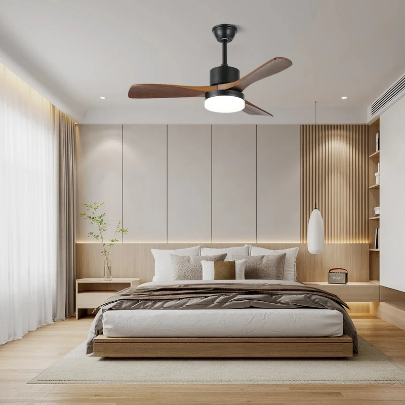 Moderne Plafondventilator met Verlichting Minimalistische Darian in Houtafwerking – Scandinavisch Ontwerp Ø126-132cm | Sansoti