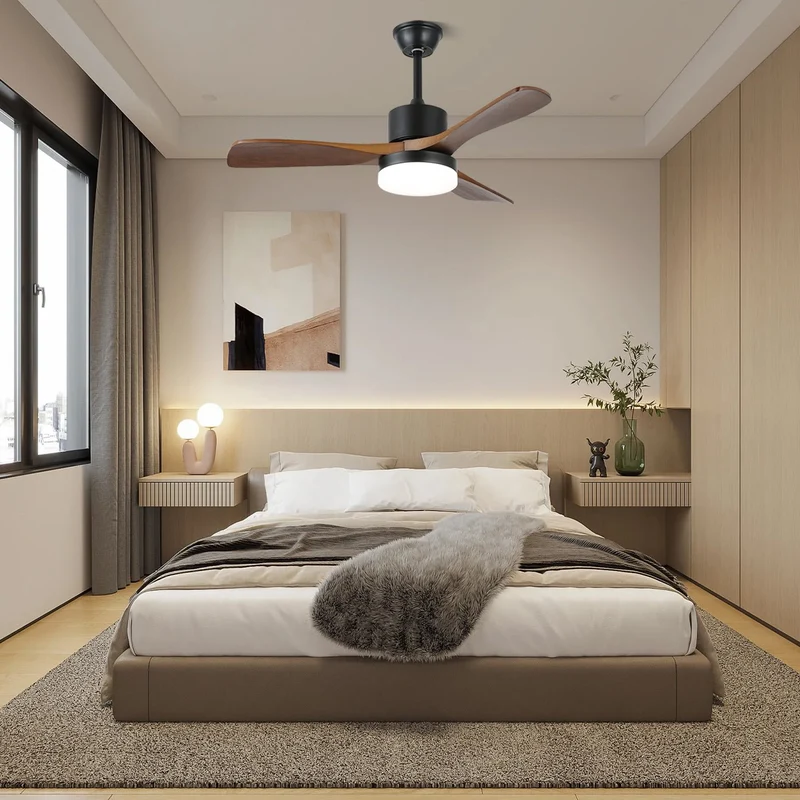 Moderne Plafondventilator met Verlichting Minimalistische Darian in Houtafwerking – Scandinavisch Ontwerp Ø126-132cm | Sansoti